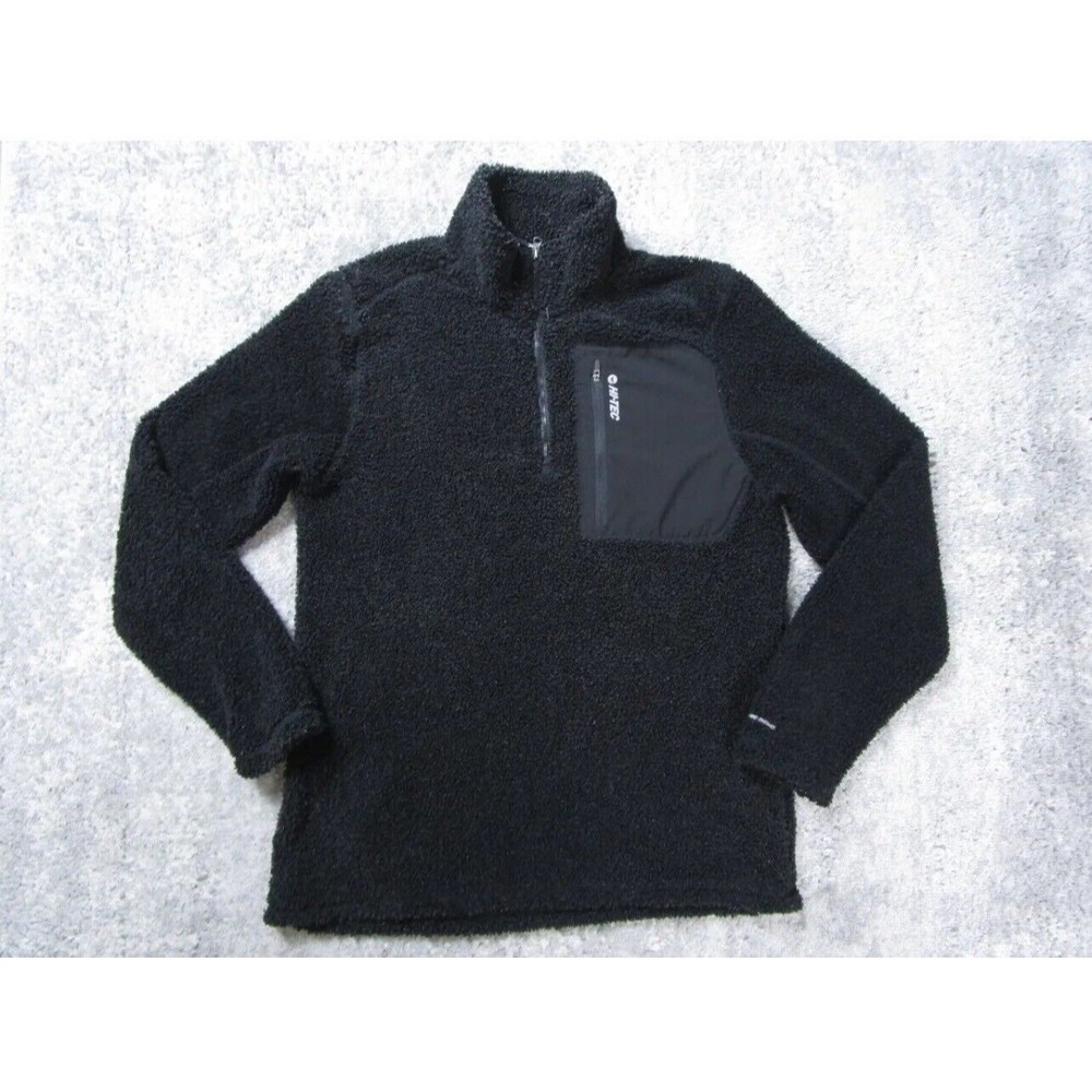 Hi-Tec Thermo Sherpa Henley 1/4 Zip Pullover Cozy Chest Pocket Black Men Med EUC